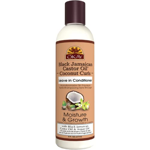 Okay Black Jamaican Castor Oil Coconut Curls Leave In Conditioner Helps Condition,Strengthen,And Regrow Hair Sulfate,Silicone,Paraben Free For All Hair Types And Textures Made In Usa 8 Oz