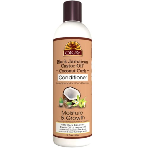 Okay Black Jamaican Castor Oil Coconut Curls Conditioner For All Hair Types & Textures Condition, Strengthen & Regrow Hair With Argan Oil Free Of Paraben, Silicone, Sulfate 12 Oz