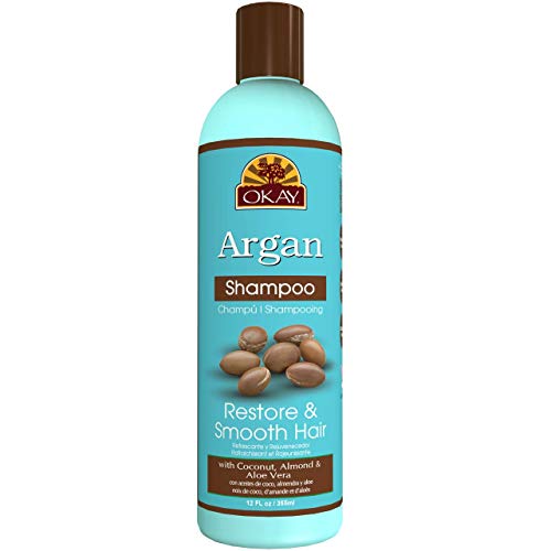 Okay Argan Shampoo For All Hair Types & Textures Restore, Hydrate And Smooth Hair With Coconut, Almond, & Aloe Vera Free Of Parabens, Silicones, Sulfates 12 Oz