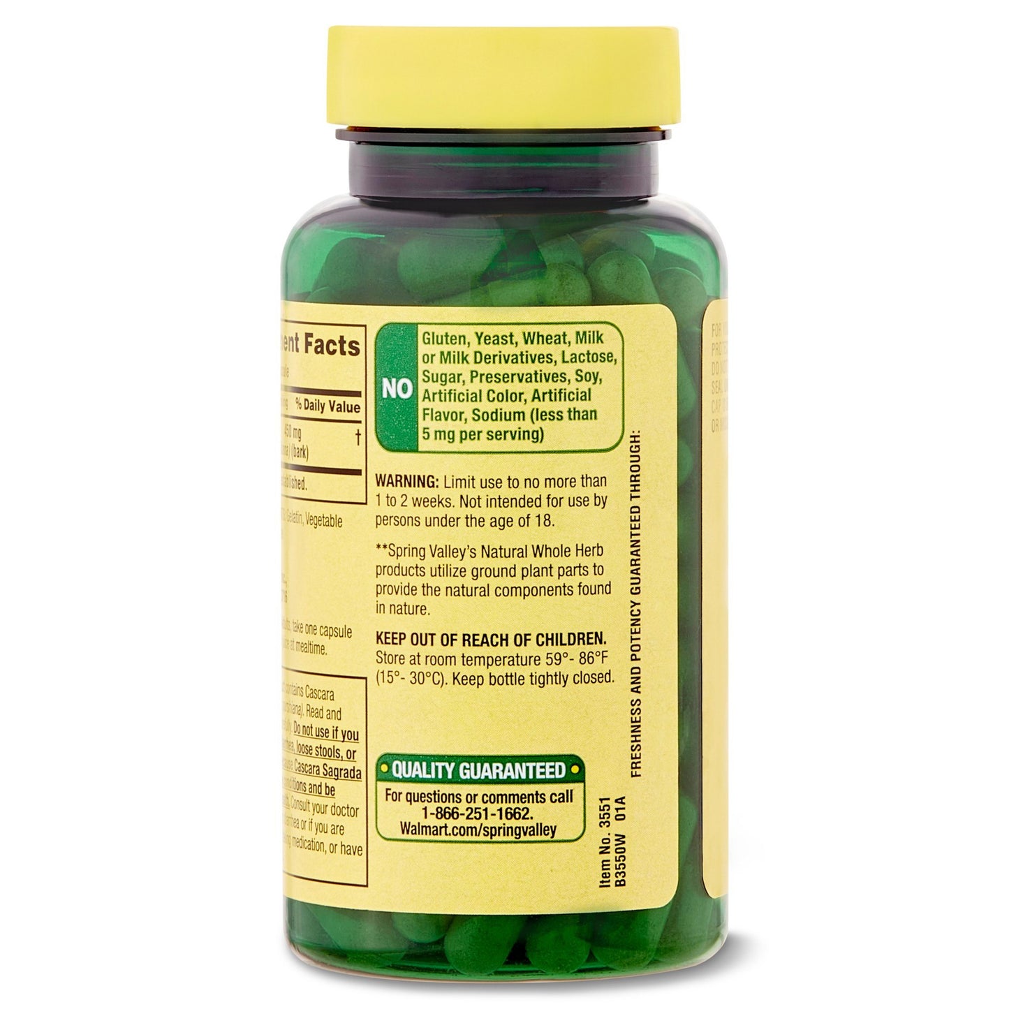 Spring Valley Whole Herb Cascara Sagrada Dietary Supplement; 450 mg; 100 Count