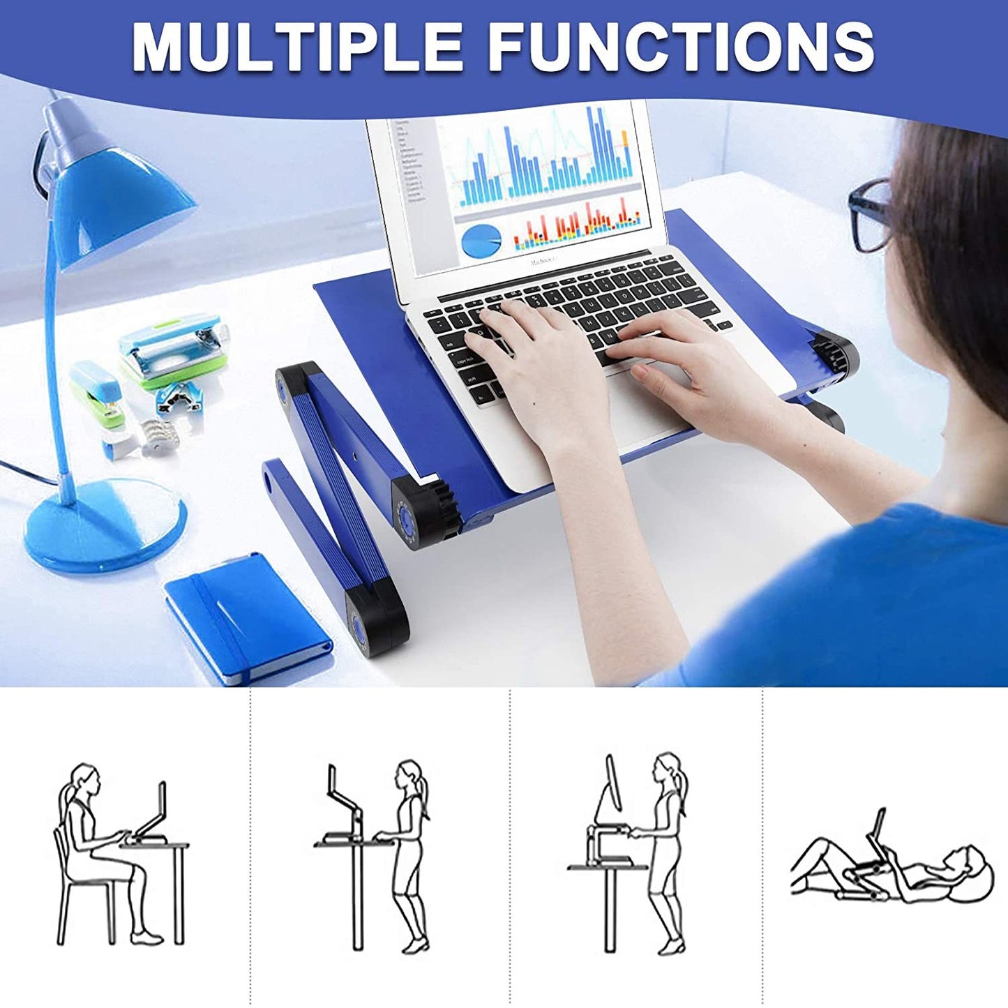 Adjustable Laptop Desk; RAINBEAN Laptop Stand for Bed Portable Lap Desk Foldable Table Workstation Notebook Riser with Mouse Pad; Ergonomic Computer Tray Reading Holder Bed Tray Standing Desk