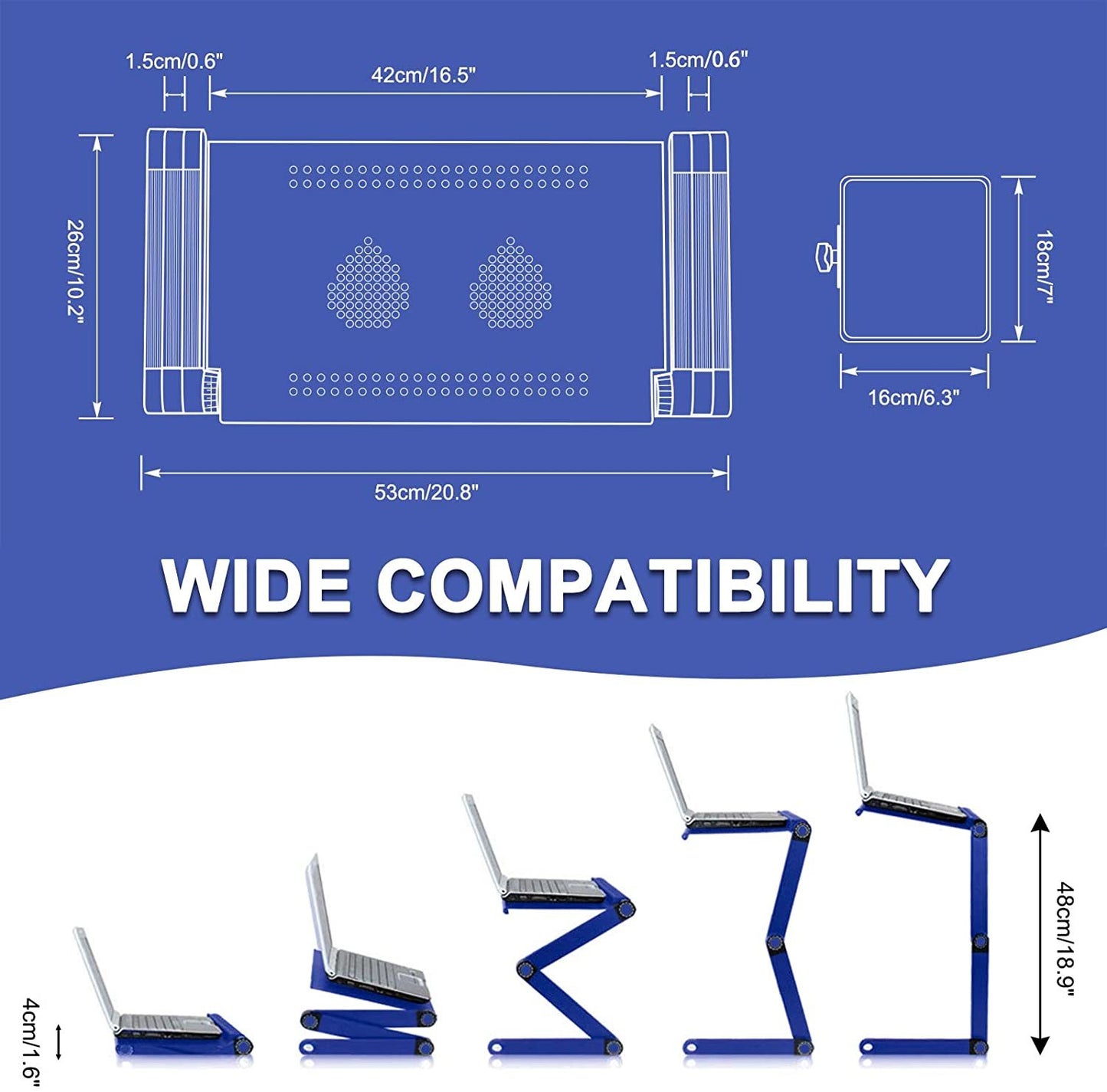Adjustable Laptop Desk; RAINBEAN Laptop Stand for Bed Portable Lap Desk Foldable Table Workstation Notebook Riser with Mouse Pad; Ergonomic Computer Tray Reading Holder Bed Tray Standing Desk