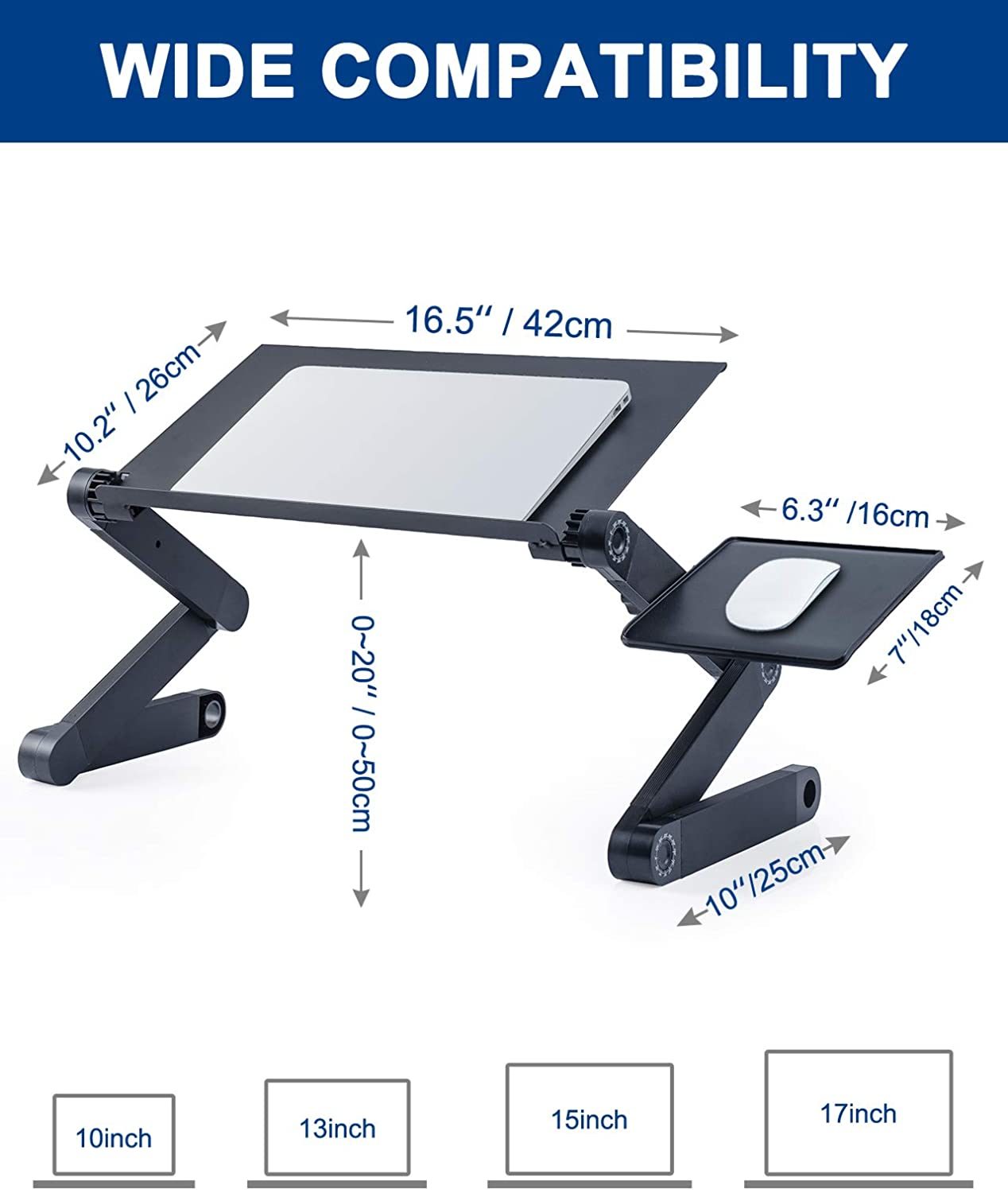 Adjustable Laptop Desk; RAINBEAN Laptop Stand for Bed Portable Lap Desk Foldable Table Workstation Notebook Riser with Mouse Pad; Ergonomic Computer Tray Reading Holder Bed Tray Standing Desk