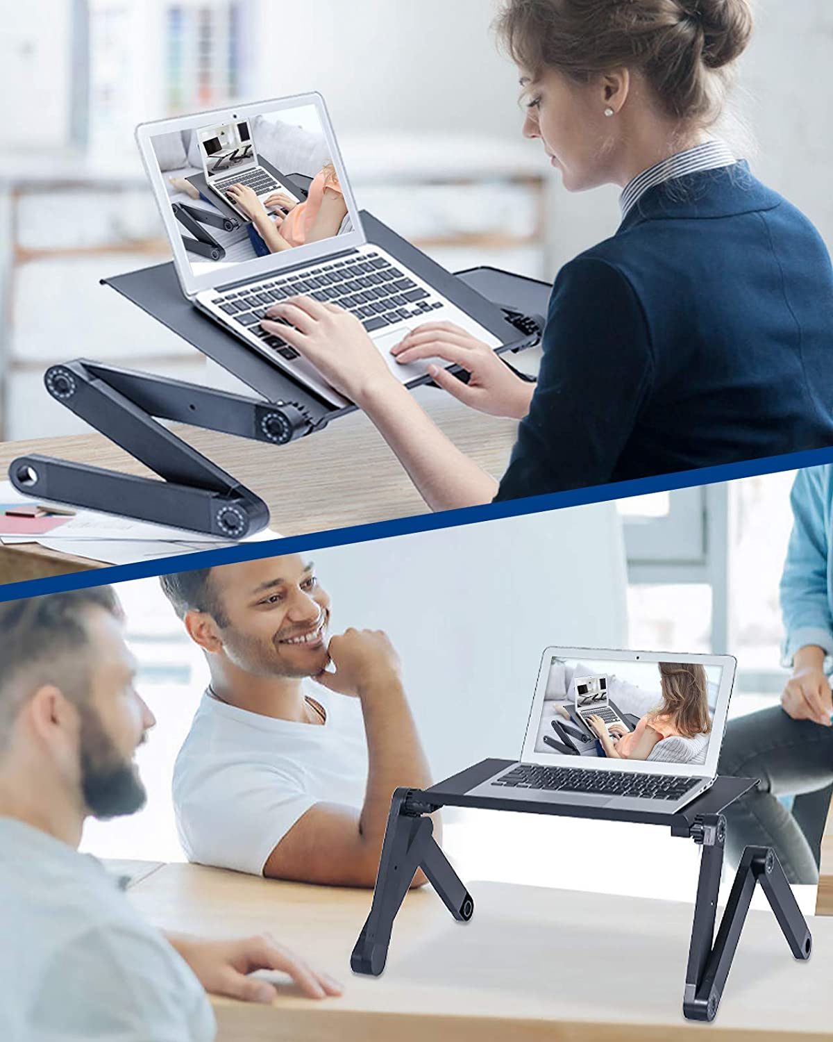 Adjustable Laptop Desk; RAINBEAN Laptop Stand for Bed Portable Lap Desk Foldable Table Workstation Notebook Riser with Mouse Pad; Ergonomic Computer Tray Reading Holder Bed Tray Standing Desk