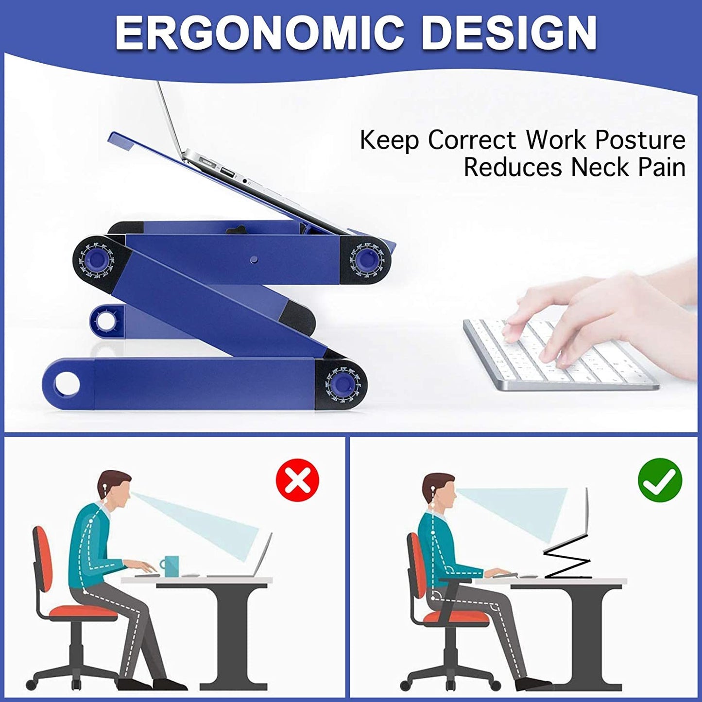 Adjustable Laptop Desk; RAINBEAN Laptop Stand for Bed Portable Lap Desk Foldable Table Workstation Notebook Riser with Mouse Pad; Ergonomic Computer Tray Reading Holder Bed Tray Standing Desk