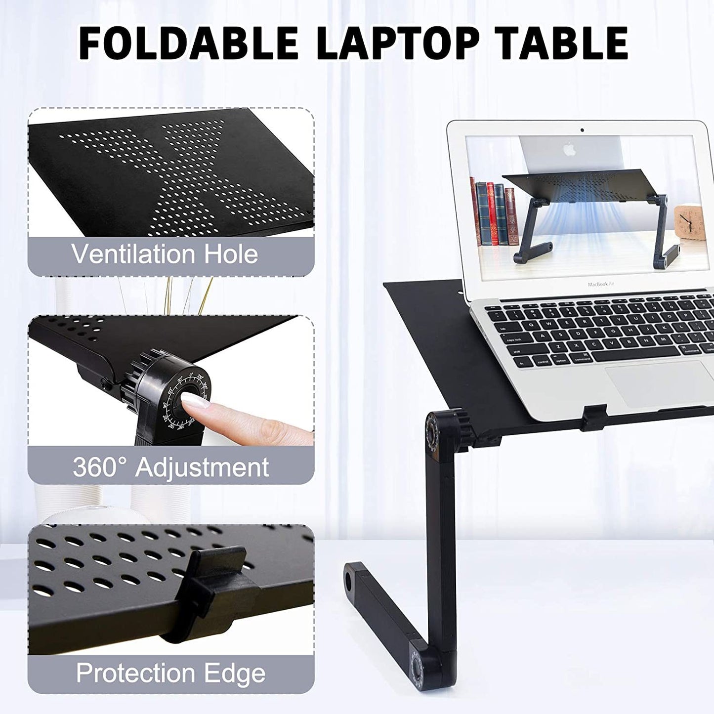 Adjustable Laptop Desk; RAINBEAN Laptop Stand for Bed Portable Lap Desk Foldable Table Workstation Notebook Riser with Mouse Pad; Ergonomic Computer Tray Reading Holder Bed Tray Standing Desk