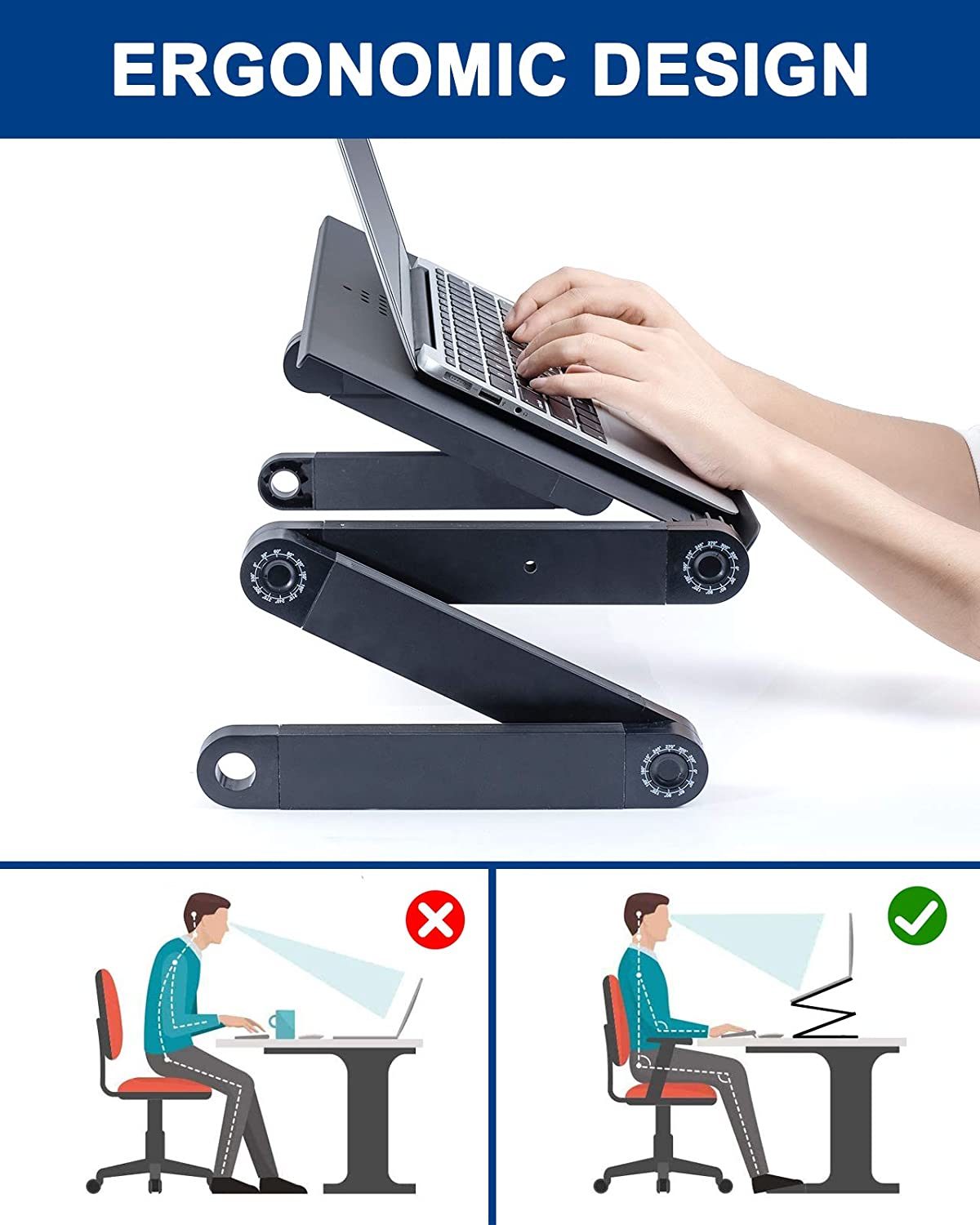 Adjustable Laptop Desk; RAINBEAN Laptop Stand for Bed Portable Lap Desk Foldable Table Workstation Notebook Riser with Mouse Pad; Ergonomic Computer Tray Reading Holder Bed Tray Standing Desk