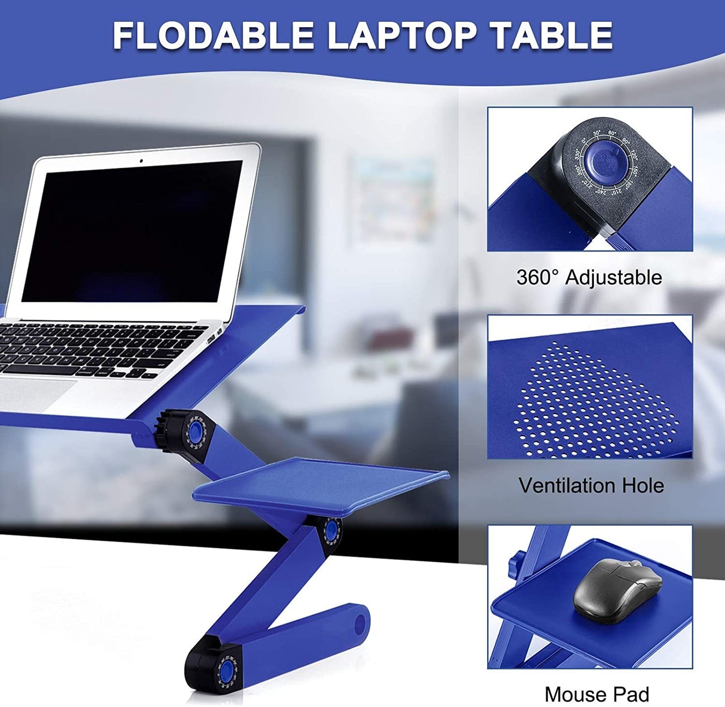 Adjustable Laptop Desk; RAINBEAN Laptop Stand for Bed Portable Lap Desk Foldable Table Workstation Notebook Riser with Mouse Pad; Ergonomic Computer Tray Reading Holder Bed Tray Standing Desk