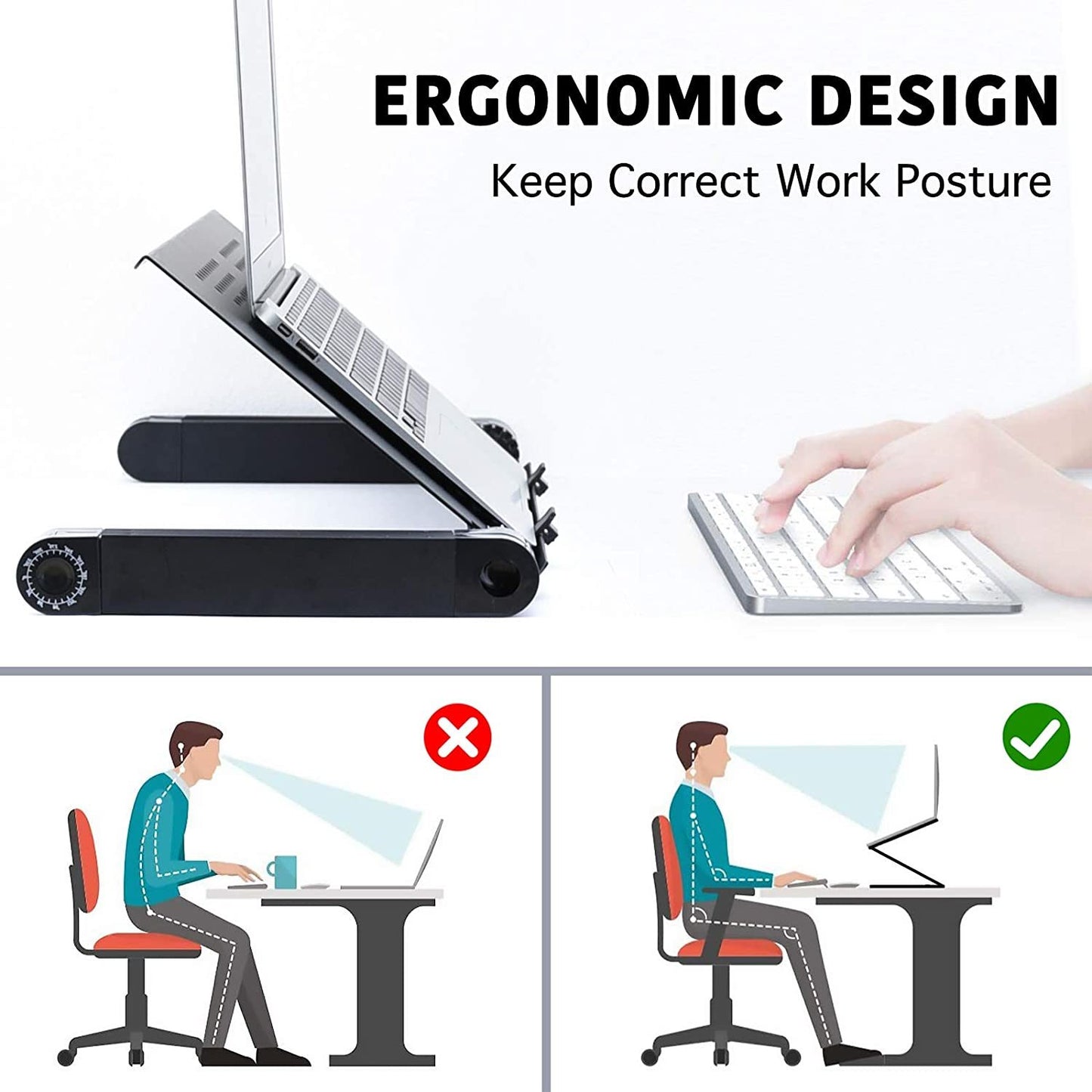 Adjustable Laptop Desk; RAINBEAN Laptop Stand for Bed Portable Lap Desk Foldable Table Workstation Notebook Riser with Mouse Pad; Ergonomic Computer Tray Reading Holder Bed Tray Standing Desk