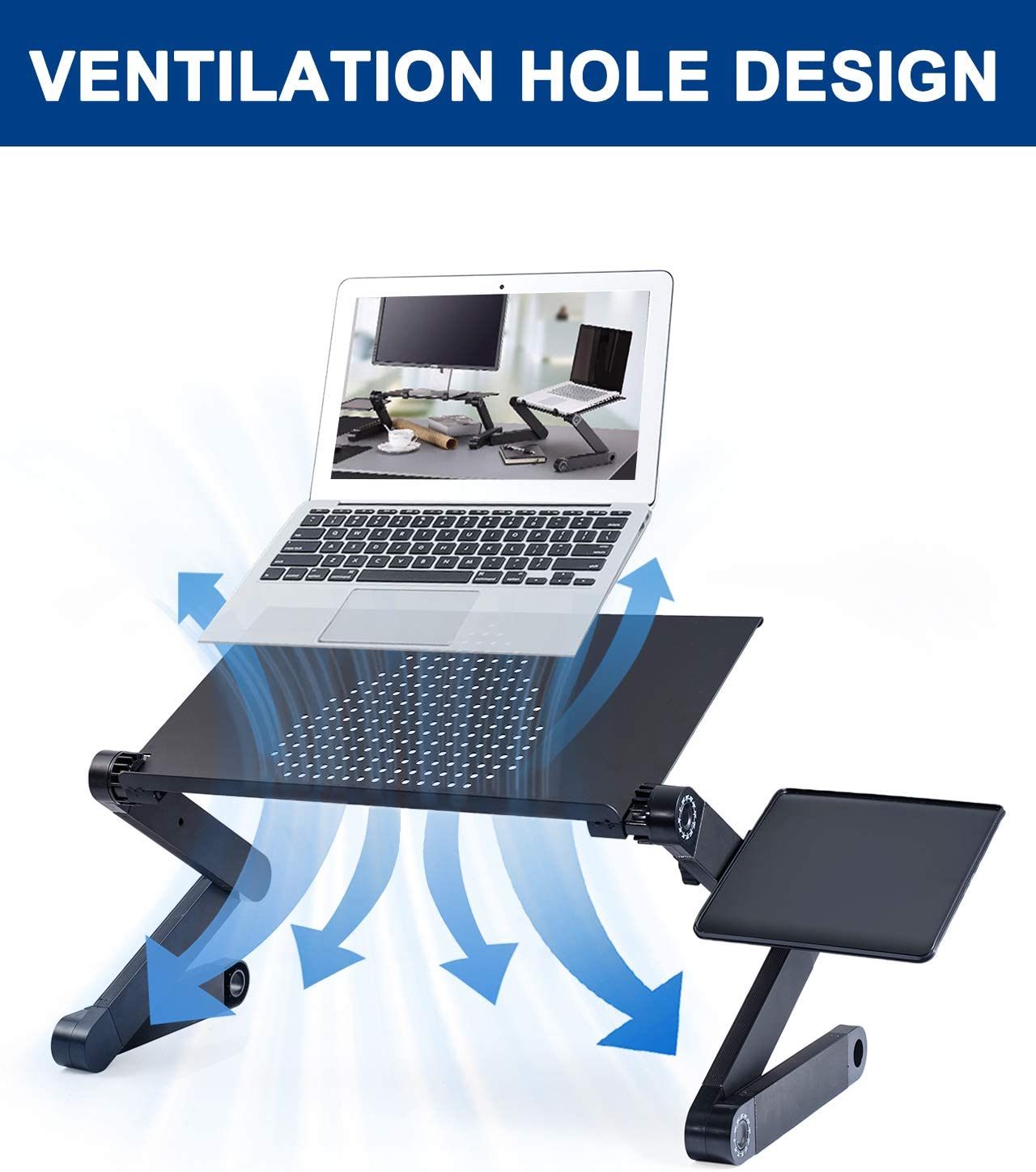 Adjustable Laptop Desk; RAINBEAN Laptop Stand for Bed Portable Lap Desk Foldable Table Workstation Notebook Riser with Mouse Pad; Ergonomic Computer Tray Reading Holder Bed Tray Standing Desk