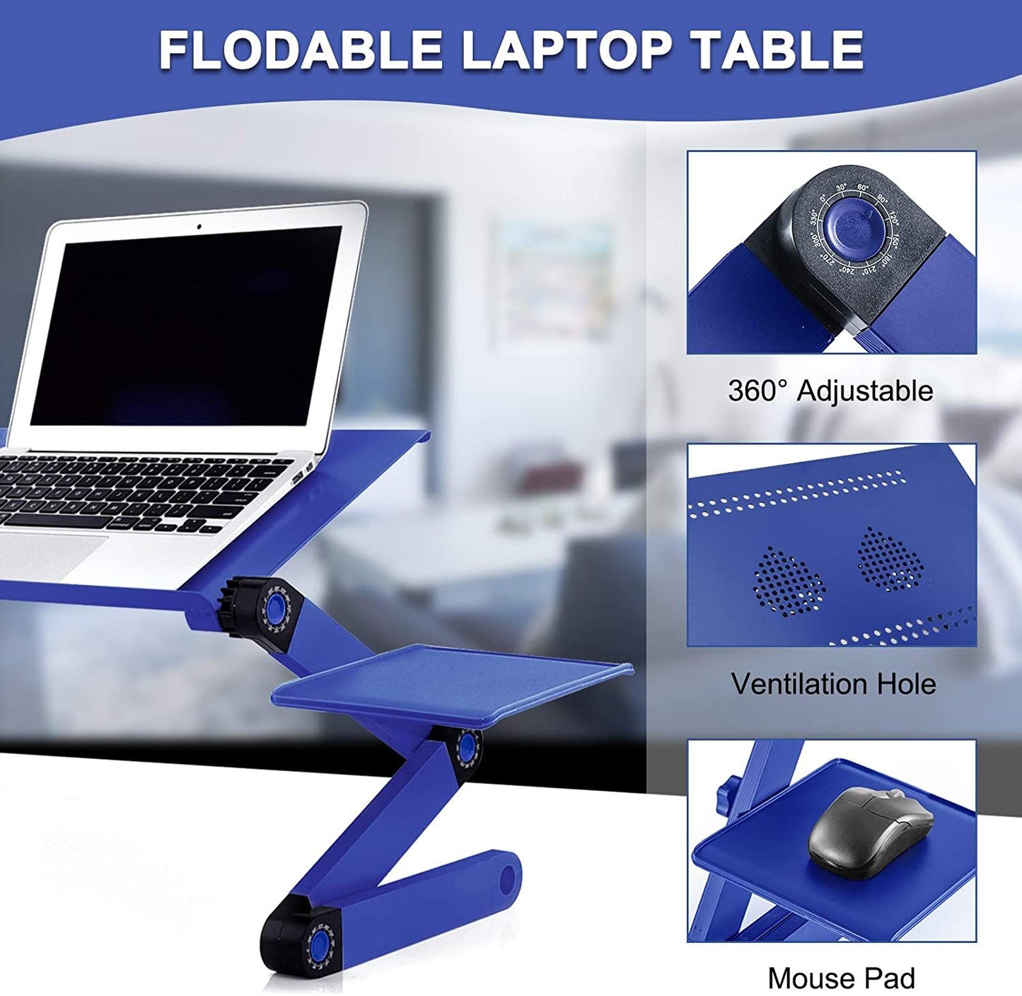 Adjustable Laptop Desk; RAINBEAN Laptop Stand for Bed Portable Lap Desk Foldable Table Workstation Notebook Riser with Mouse Pad; Ergonomic Computer Tray Reading Holder Bed Tray Standing Desk
