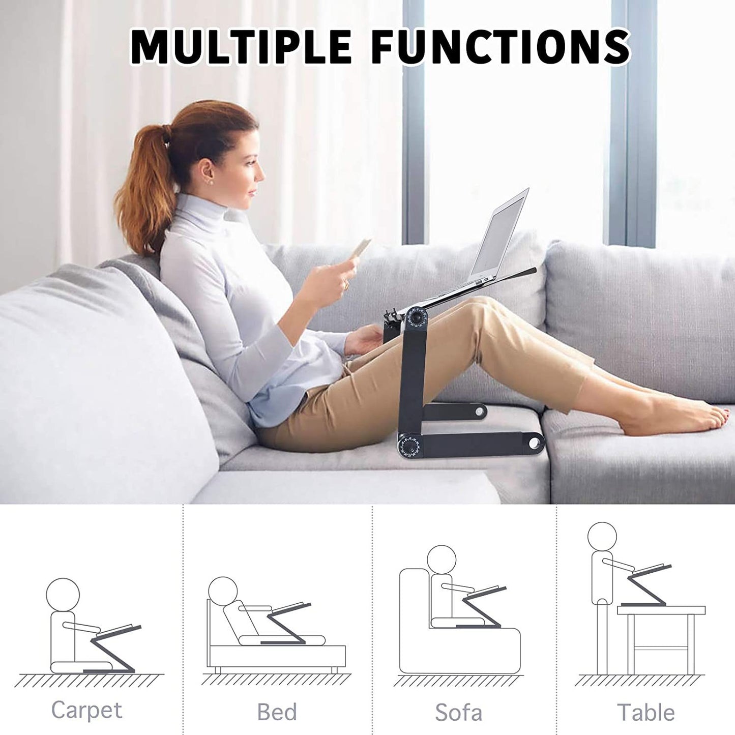 Adjustable Laptop Desk; RAINBEAN Laptop Stand for Bed Portable Lap Desk Foldable Table Workstation Notebook Riser with Mouse Pad; Ergonomic Computer Tray Reading Holder Bed Tray Standing Desk