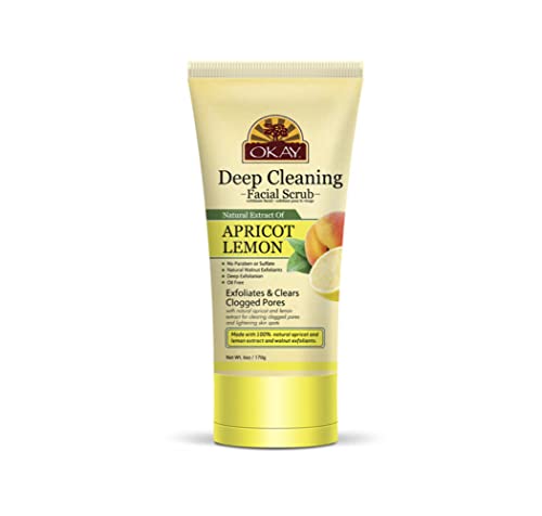 Okay Apricot & Lemon Facial Scrub Deep Exfoliation Leaves Skin Refreshed With Natural Extract Free Of Alcohol, Sulfate, Paraben 6 Oz
