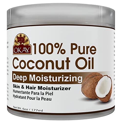 Okay   100% Pure Coconut Oil   For All Hair Textures & Skin Types   Moisturize - Massage - Condition   Excellent Source Of Vitamin E   All Natural   6 Oz