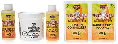 African Pride Shea Miracle Texture Softening Elongating System - Contains Shea & African Mango Butter To Elongate Curls & Stretch Coils, Smoothes Hair Frizz, 1 Kit