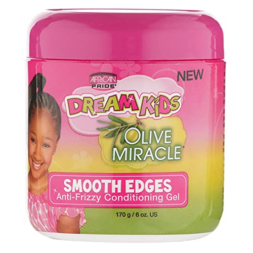 African Pride Dream Kids Olive Miracle Smooth Edges Anti-Frizzy Conditioning Gel - Contains Olive Oil, Reduces Hair Dryness & Breakage, 6 Oz