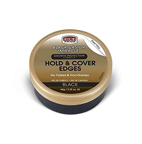 African Pride Black Castor Miracle Hold & Cover Edges - Slicks And Controls Edges, Covers Grays, Fills Thinning Areas, Contains Black Castor Oil & Coconut Oil, 2.25 Oz