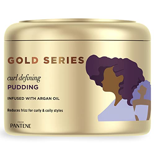 Pantene, Hair Cream Treatment, Sulfate Free Curl Defining Pudding, Pro-V Gold Series, For Natural And Curly Textured Hair, 7.6 Fl Oz