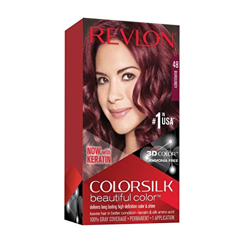 Revlon Colorsilk Beautiful Color Permanent Hair Color With 3D Gel Technology Keratin 100 Gray Coverage Hair Dye, 48 Burgundy, 1 Count