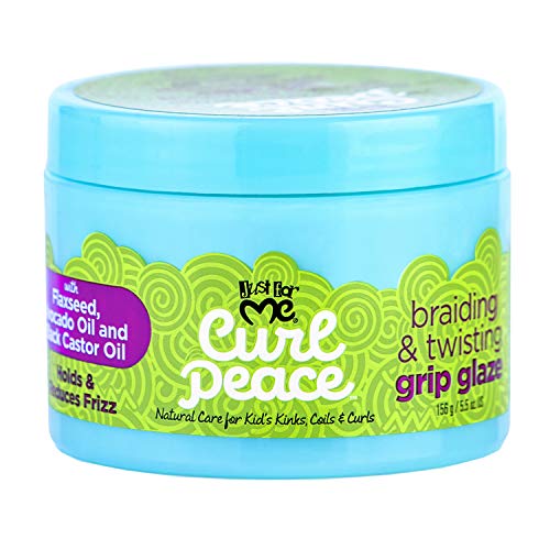 Just For Me Curl Peace Braiding & Twisting Grip Glaze - Holds & Reduces Frizz, Contains Flaxseed, Avocado Oil & Black Castor Oil, Nourishes & Strengthens Hair 5.5 Oz