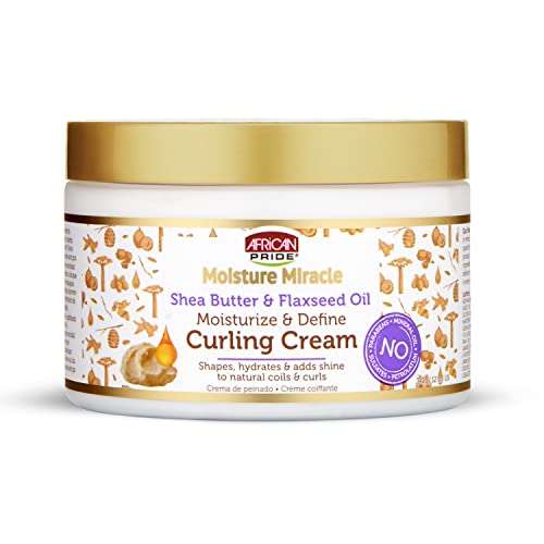 African Pride Moisture Miracle Shea Butter & Flaxseed Oil Curling Cream - Shapes, Hydrates & Adds Shine To Natural Coils & Curls, Moisturizes & Defines Hair, 12 Oz