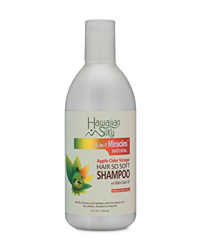 Hawaiian Silky Apple Cider Vinegar Daily Shampoo Sulfate-Free, 12 Fl Oz - Black Castor Oil Enriched Extract - Treat Dry And Damaged Scalp   For Men, Women & Kids 14-In-1 Miracles