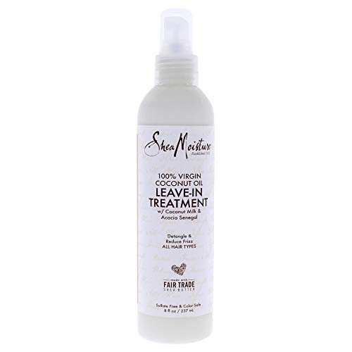 Shea Moisture 100% Virgin Coconut Oil Leave-In Treatment, Shine Curly And Tame Frizz For Tangle-Free Hair, All Natural Certified Organic, 8 Ounce