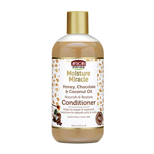 African Pride Moisture Miracle Honey, Chocolate & Coconut Oil Conditioner - Helps Repair & Replenish Moisture To Natural Coils & Curls, Nourishes & Restores, Sulfate Free, Color Safe, 12 Oz