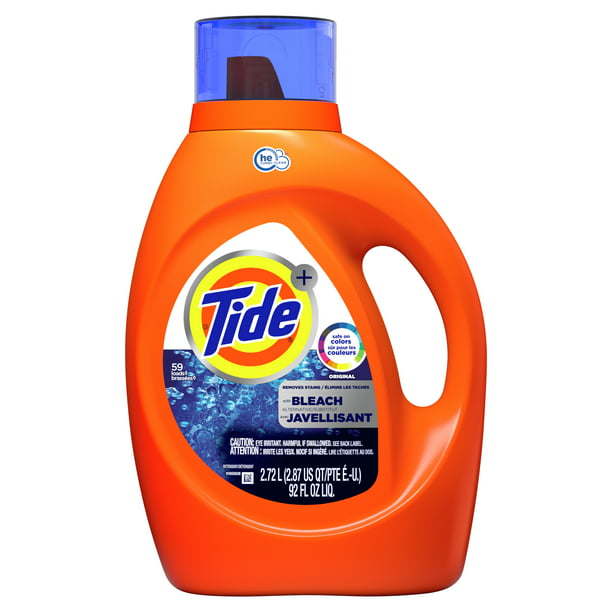 Tide Plus Bleach HE Liquid Laundry Detergent;  92 fl oz 59 Loads