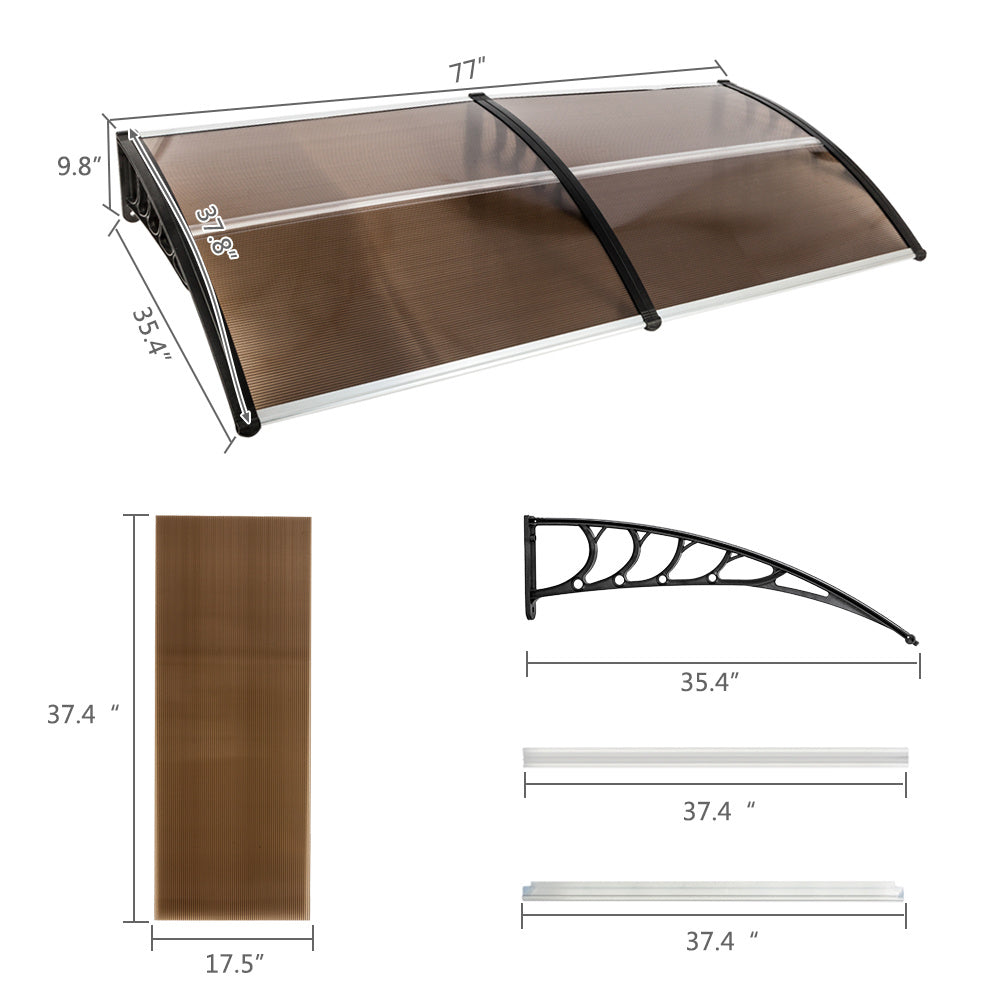 200 x 96cm Household Application Door & Window Awnings Brown Board & Black Holder