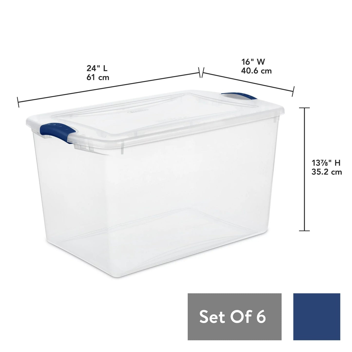 66 Quart. Latch Box Plastic; Stadium Blue; Set of 6