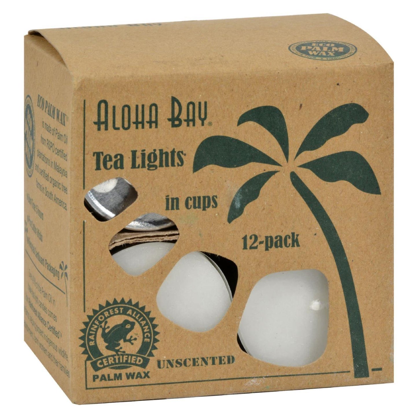 Aloha Bay - Palm Wax Tea Lights with Aluminum Holder - 12 Candles