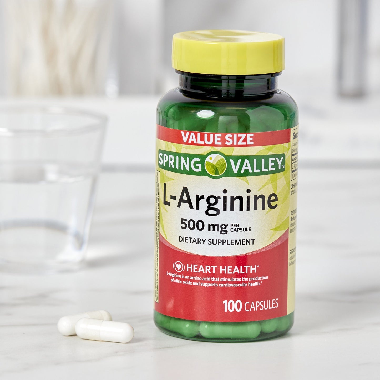 Spring Valley L-Arginine Amino Acid Heart Health Supplement Capsules;  500 mg;  100 Count