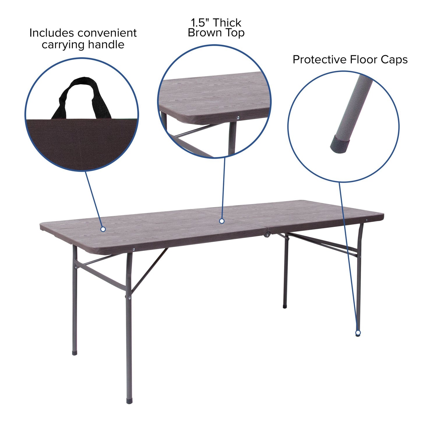 6-Foot Bi-Fold Granite White Plastic Banquet and Event Folding Table with Carrying Handle