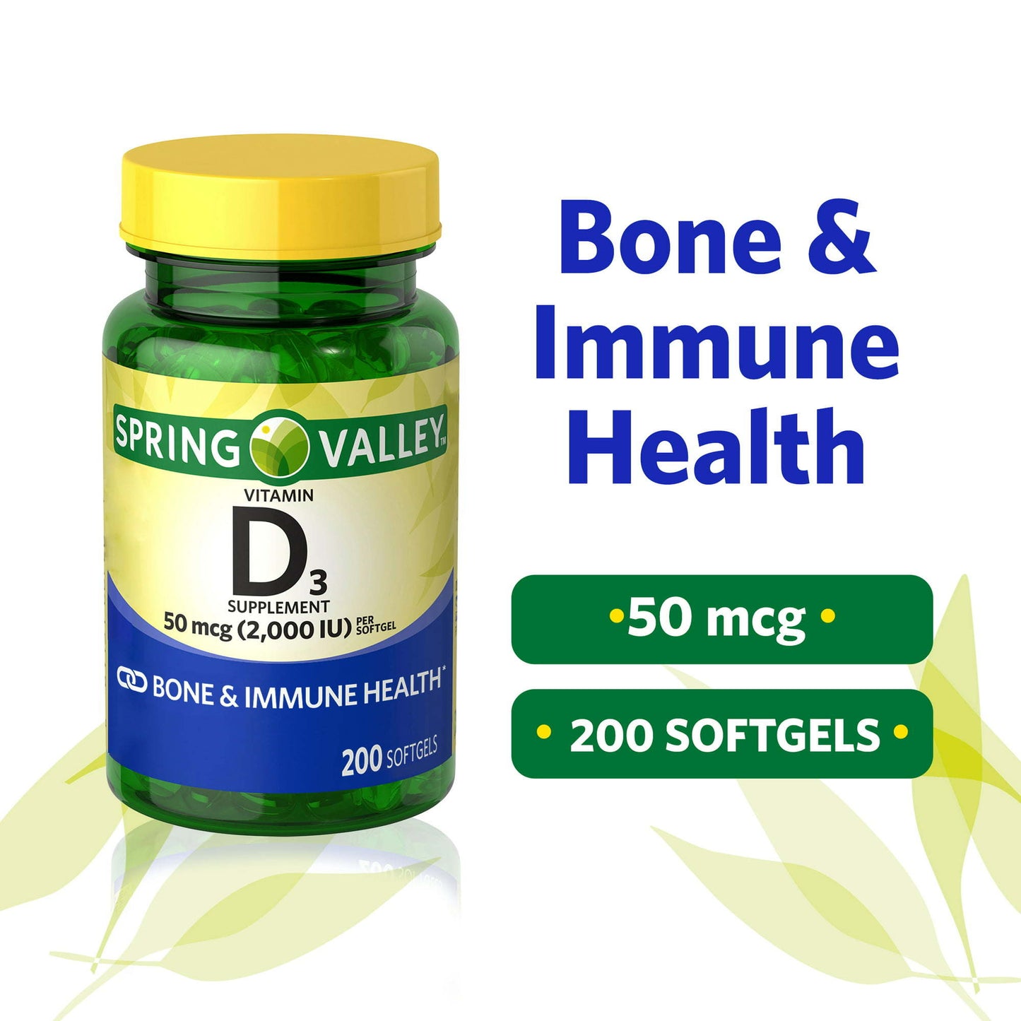 Spring Valley Vitamin D3 Supplement;  50 mcg 2; 000 IU;  200 Count