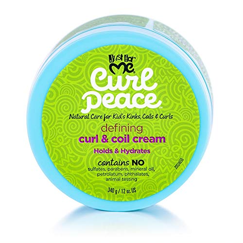 Just For Me Curl Peace Defining Curl & Coil Cream - Holds & Hydrates, Contains Flaxseed, Avocado Oil & Black Castor Oil, No Animal Testing, 12 Oz