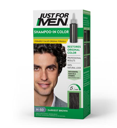 Just For Men Shampoo-In Color, Mens Hair Dye With Vitamin E For Stronger Hair - Light Darkest Brown-Black, H-50, 1 Pack (Formerly Original Formula)